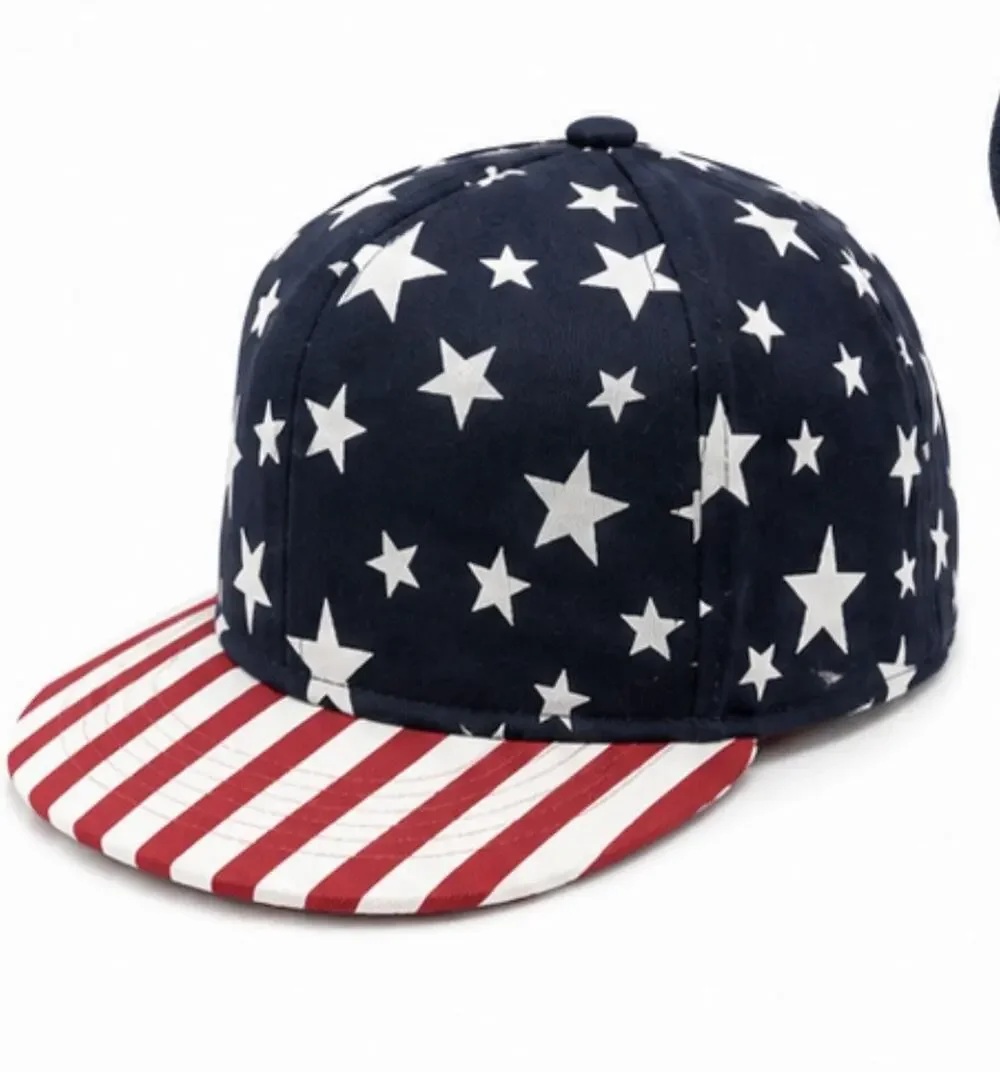 Youth American Flag Stars Stripes Snapback Hat Patriotic Red White Blue